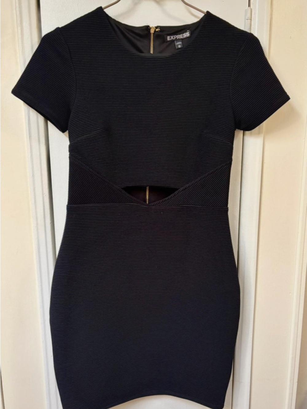 Express Black Ribbed Cutout Bodycon Mini Dress